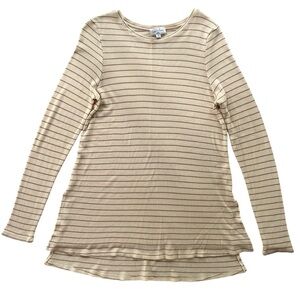 Grace & Lace Women’s Sz XL Cream Brown Natural Stripe Long Sleeve Tee Tunic Boho